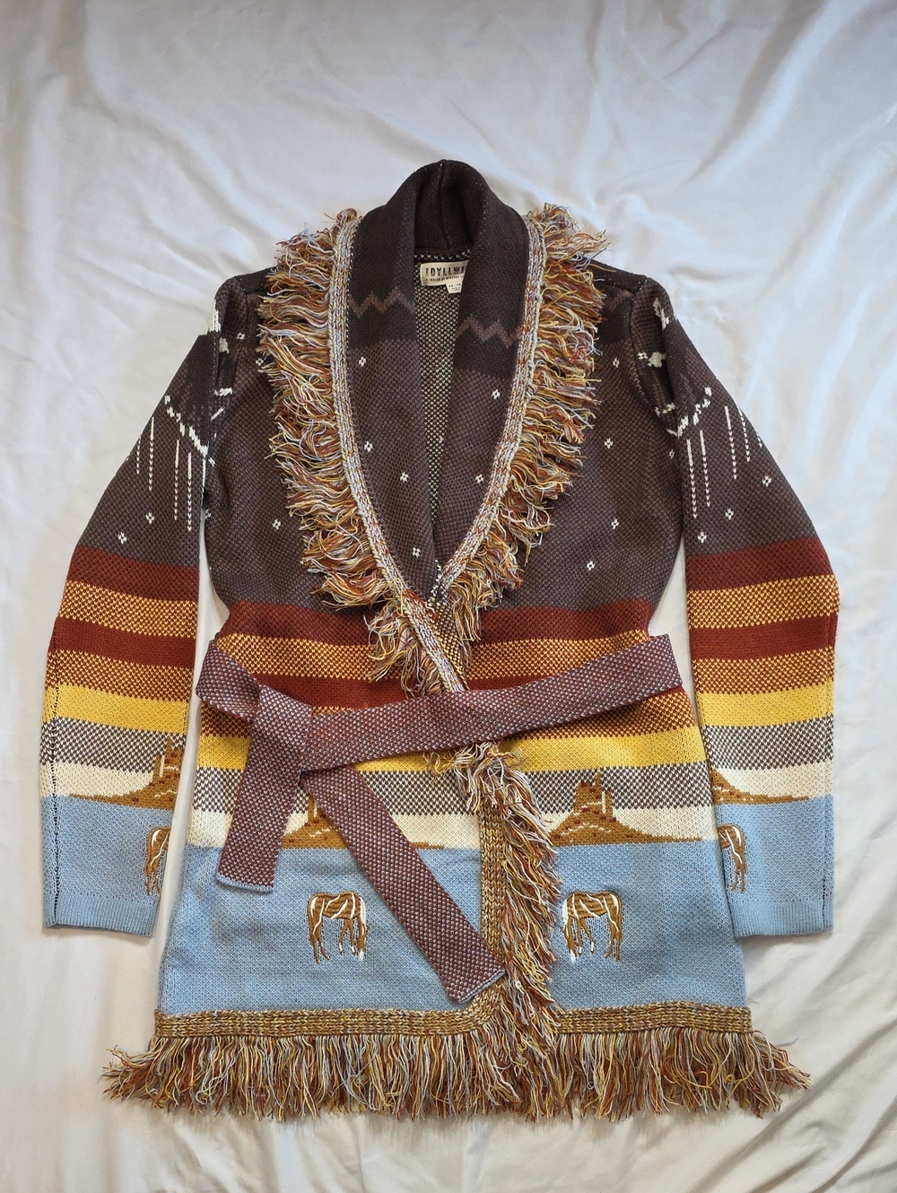 Idyllwind Brown Multi Southwestern Fringe Belted Cardigan